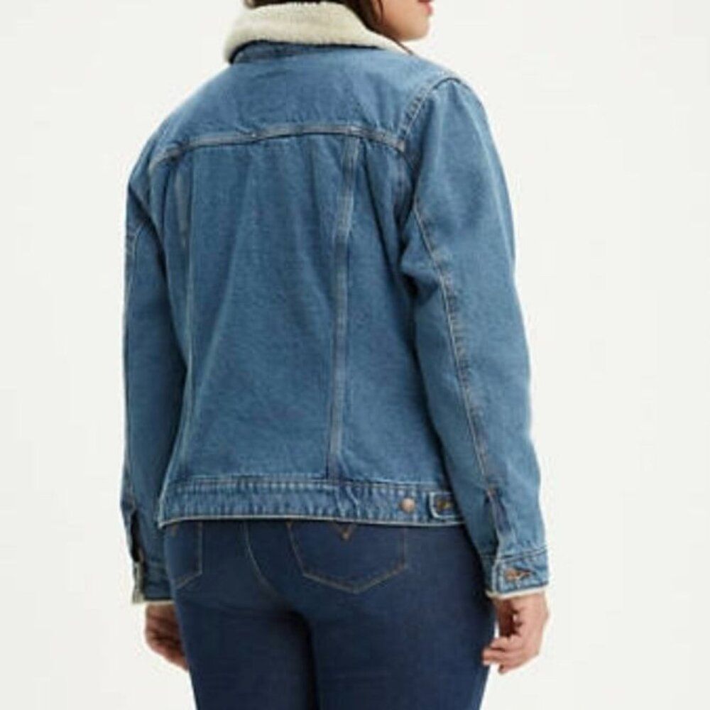 Levi's NWT Sz 1X Light Wash Sherpa Trucker Plus Denim Jean Jacket- Runs Small - Picture 5 of 16